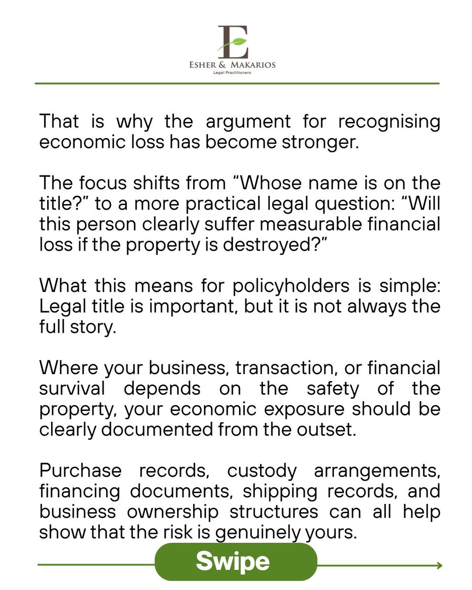 eandmlaw's tweet image. Should insurable interest be limited to legal ownership?

This post explores whether economic loss should count alongside ownership in Nigeria.

Swipe through to see how this could affect claims.

#LegalInsight #InsuranceLaw #EsherAndMakarios