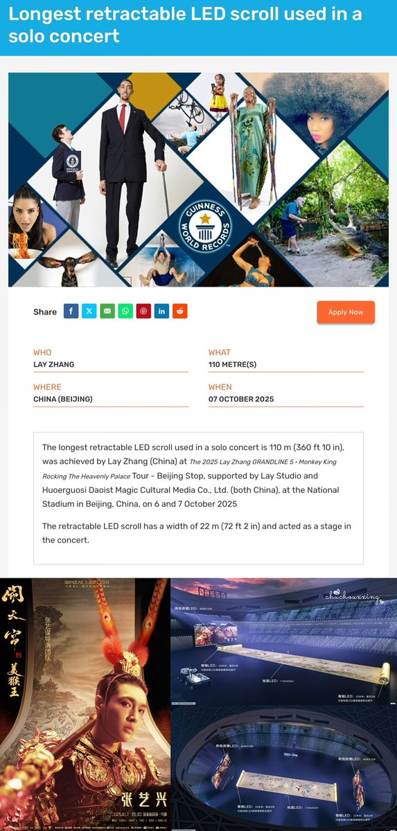 Chuchouxxing's tweet photo. [Thread] Thailand News update 🇹🇭⬇️

@GWR Guinness World Record รับรอง @layzhang “คอนเสิร์คเดี่ยวที่มีการใช้จอ LED แบบม้วนเก็บที่ยาวที่สุด” 

🏆 Longest retractable LED scroll used in a solo concert

#LAYRockingTheBirdsNest #เลย์จาง 
#GRANDLINE5inBeijing #Yixing 
#1007HappyLAYday @lay_studio