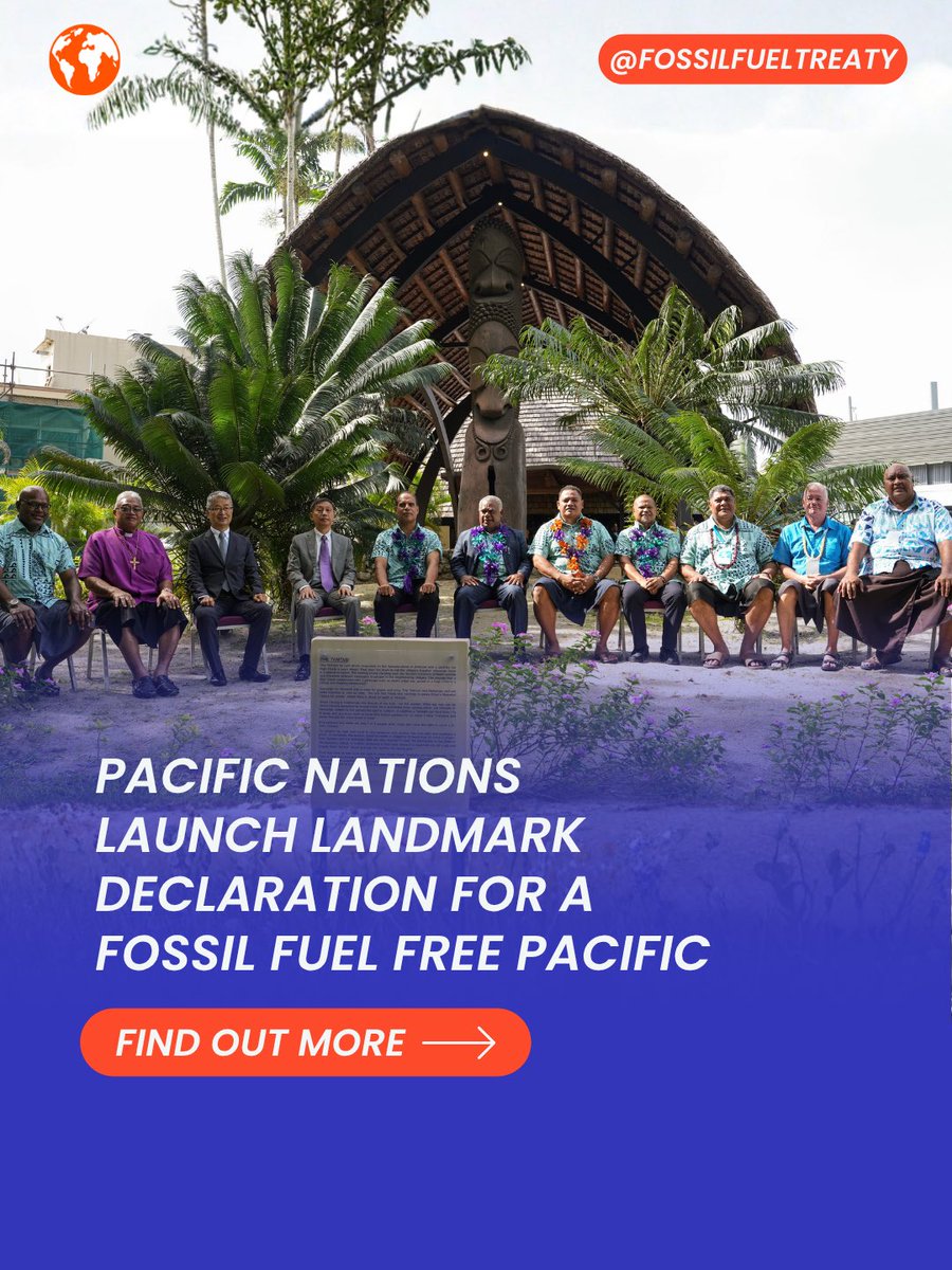 fossiltreaty's tweet image. 🚨BREAKING NEWS! Pacific nations just made history with a landmark declaration for a Fossil Fuel Free Pacific! ✊🌊

Read the Tassiriki Call for a Fossil Fuel Free Pacific 👉 fossilfueltreaty.org/tassiriki-call