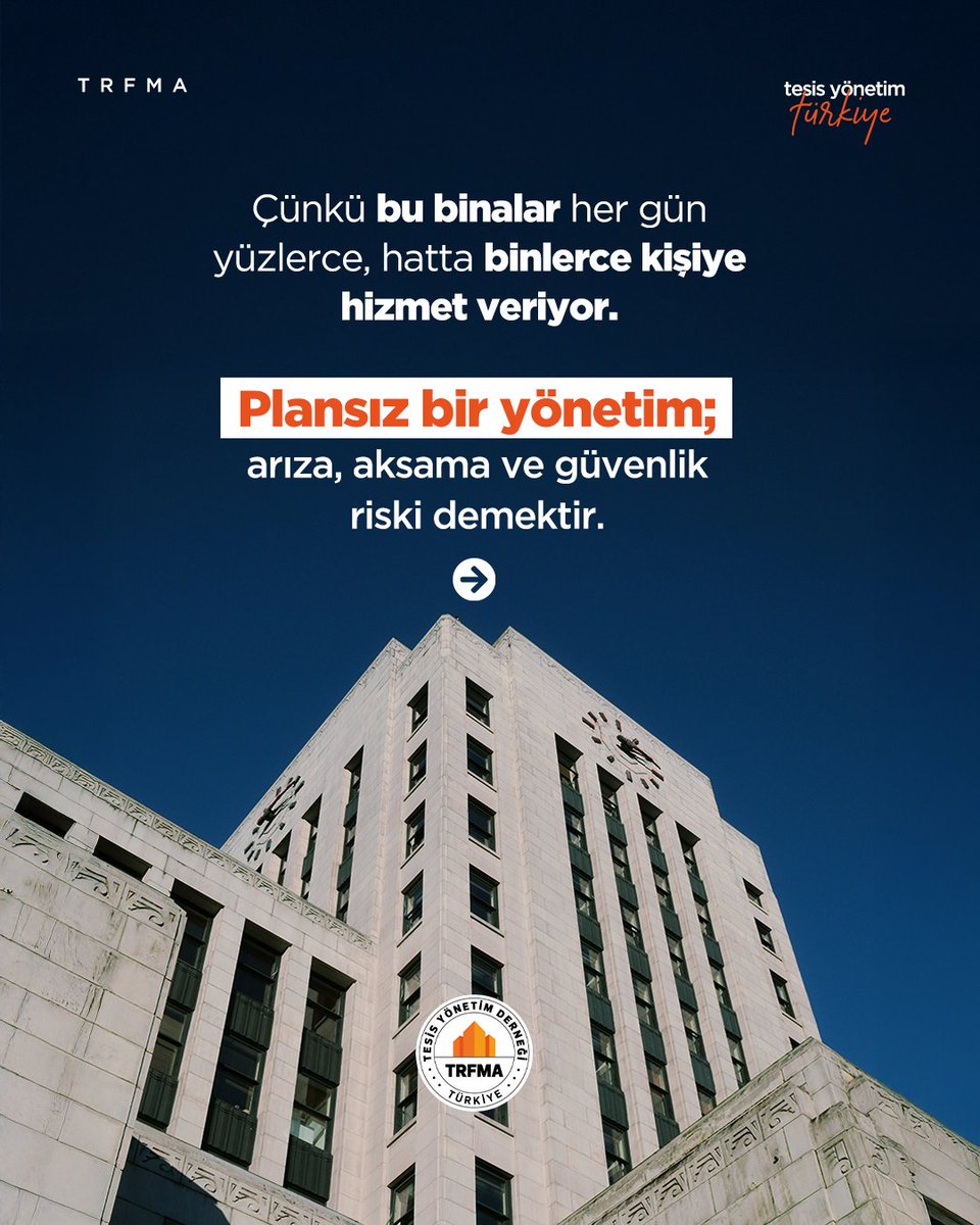 _trfma_'s tweet photo. Kamu binaları her gün binlerce kişiye hizmet verir;
bu nedenle her sürecin planlı,
kontrollü ve sürdürülebilir olması gerekir.

Planlı tesis yönetimi sayesinde sistemler daha güvenli çalışır, olası riskler azalır ve hizmet kesintisiz devam eder.

#TRFMA #Kamubinaları https://t.co/HtIo7hucdL