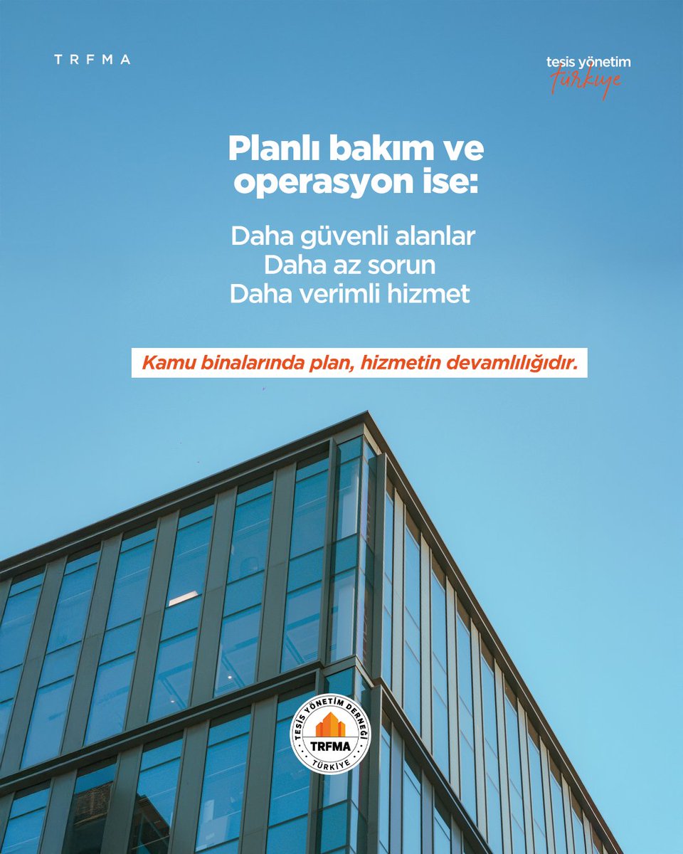 _trfma_'s tweet photo. Kamu binaları her gün binlerce kişiye hizmet verir;
bu nedenle her sürecin planlı,
kontrollü ve sürdürülebilir olması gerekir.

Planlı tesis yönetimi sayesinde sistemler daha güvenli çalışır, olası riskler azalır ve hizmet kesintisiz devam eder.

#TRFMA #Kamubinaları https://t.co/HtIo7hucdL