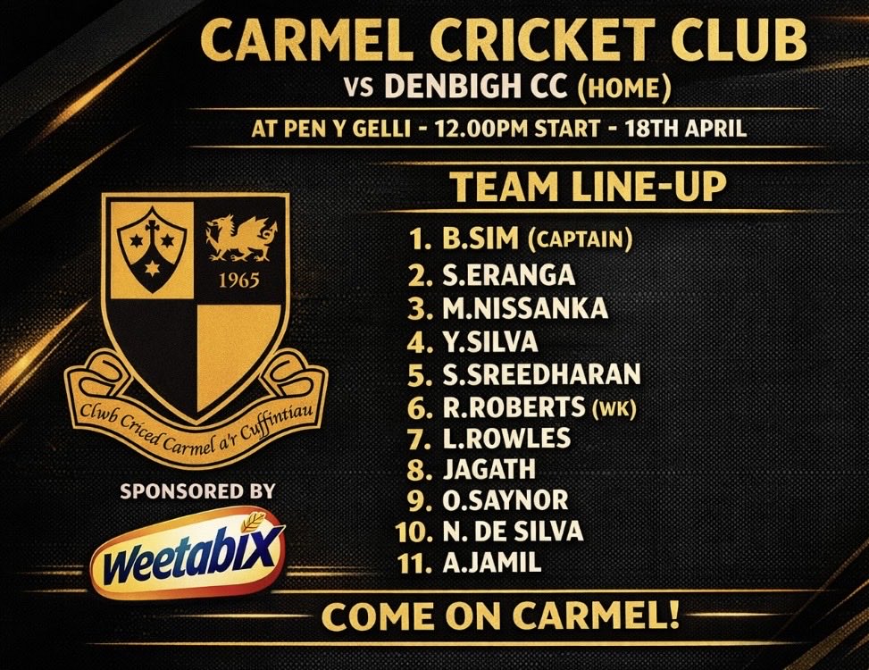 CarmelCricket's tweet photo. 🏏 ONE DAY TO GO! 🏏  

The wait is nearly over…

🔥 1st XI start their campaign at home vs Denbigh CC  

🛣️ 2nd XI hit the road, travelling to Dodleston to face Brymbo CC  

Let’s support the lads as we begin another big season! 💪  
  
🥣 Proudly sponsored by Weetabix https://t.co/TdkrhvxWnN