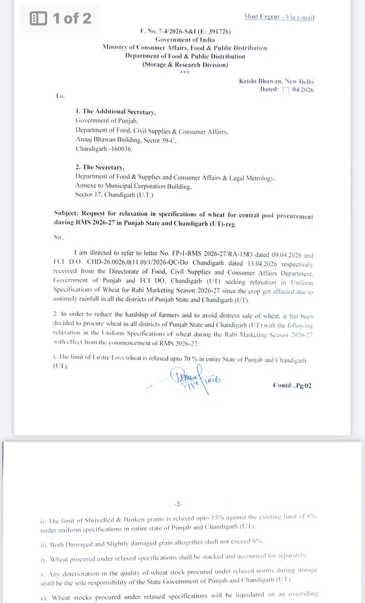 Welcome decision by Govt. of India to relax wheat procurement norms for ...