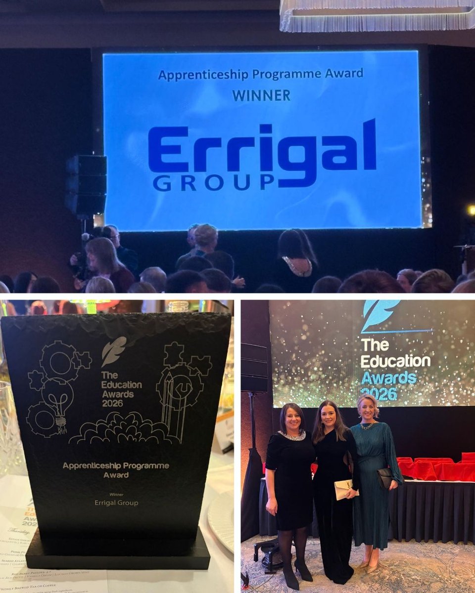 ErrigalGroup's tweet photo. 🏆 Education Awards Winner 🏆

Delighted to share that Errigal won the Apprenticeship Programme Award at last night’s Irish Education Awards.
Shortlisted alongside BioMarin International Ltd and ESB Networks Ireland – a fantastic group of finalists, congratulations to both teams. https://t.co/Wfo4nsriOX