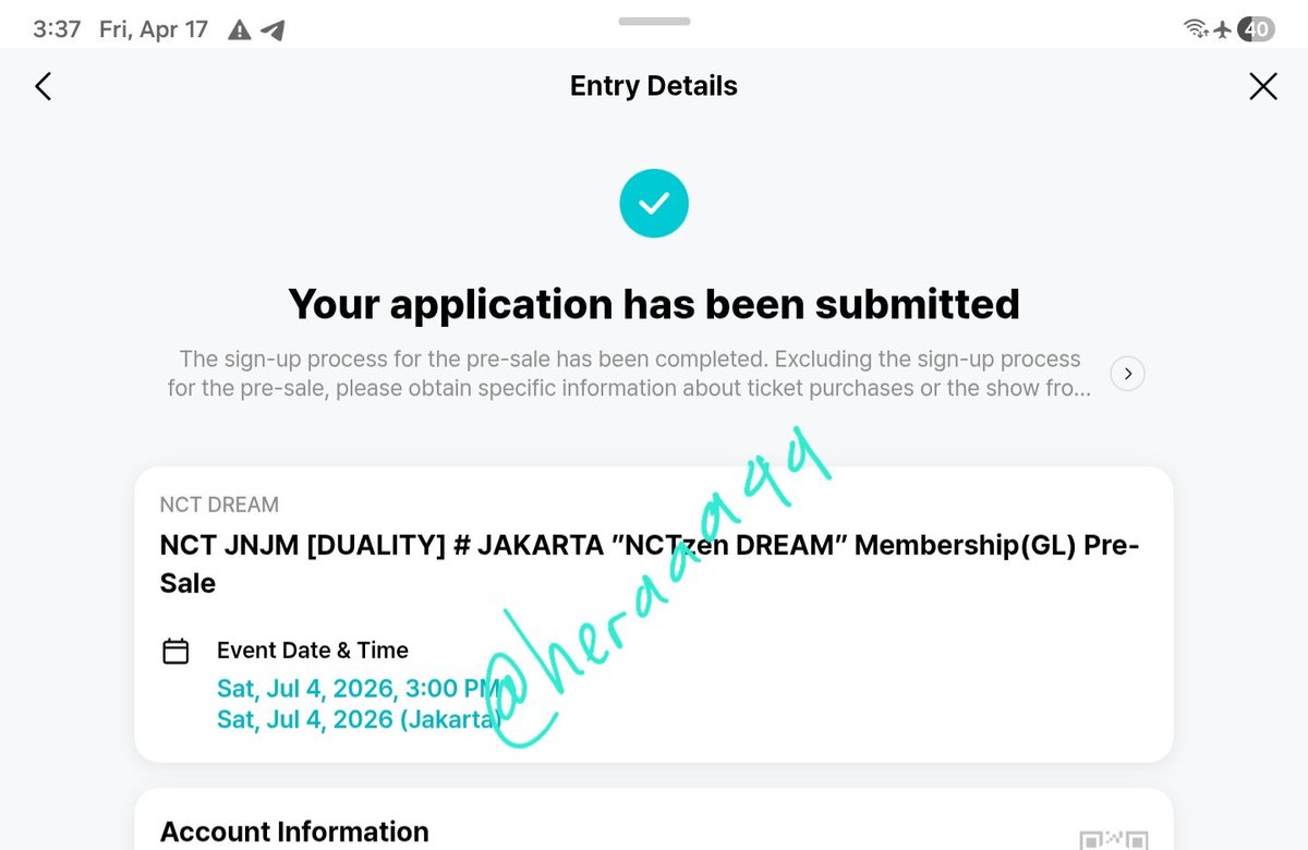 heraaa44's tweet photo. Wtr membership NCTzen 
Presale code untuk NCT JNJM in jakarta
Price 100k

Tags wts wtr wtb nct jnjm in jakarta weverse code https://t.co/C16DQ63wIt