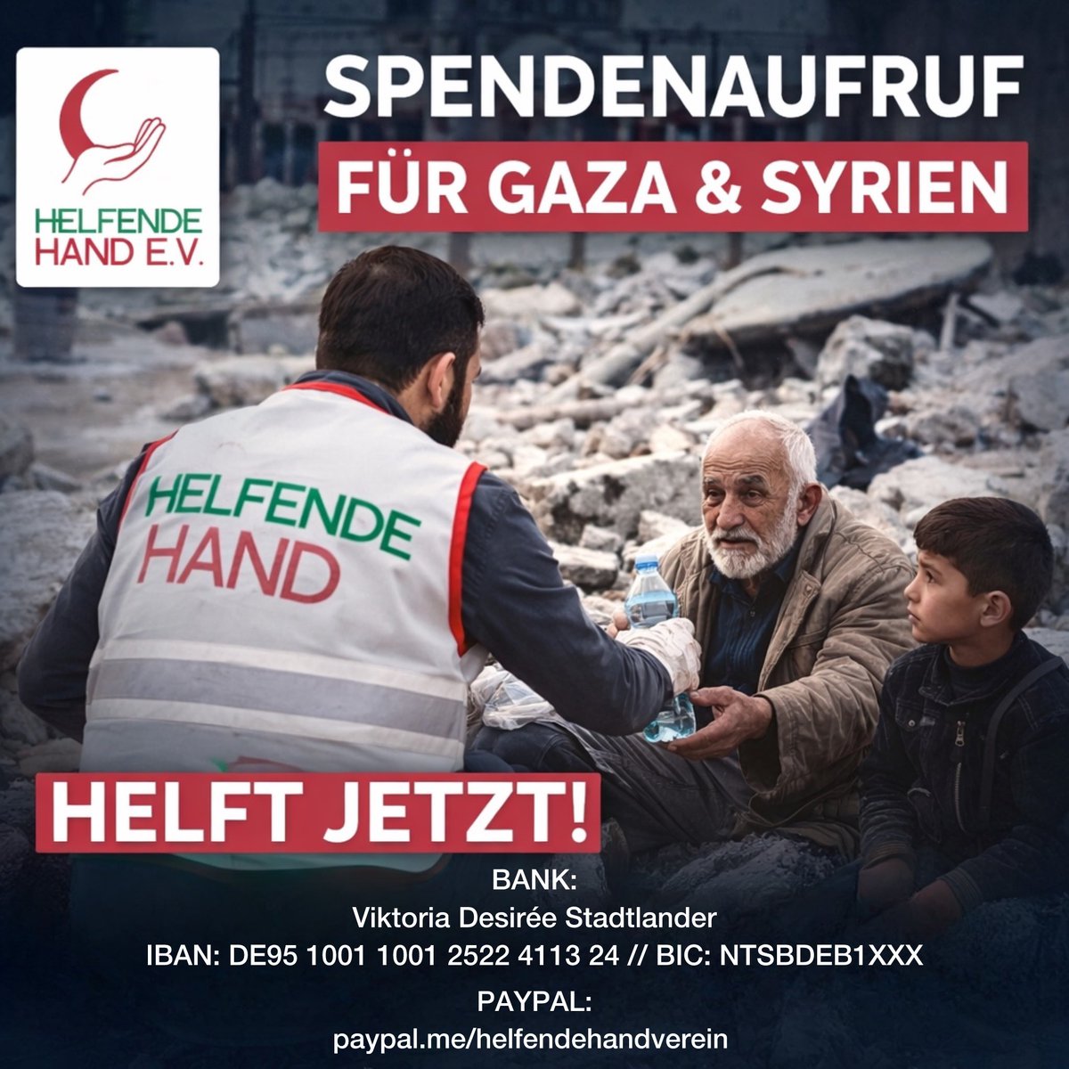 HannaHansen's tweet image. #SPENDENAUFRUF FÜR GAZA &amp;amp; SYRIEN

Wir sind im Einsatz, um genau dort zu helfen, wo die #Not am größten ist. Doch ohne Unterstützung ist diese Hilfe nicht möglich.

Jetzt ist der Moment zu handeln.

Jede #Spende – egal wie klein – bedeutet konkrete Hilfe. #helfen #ummah