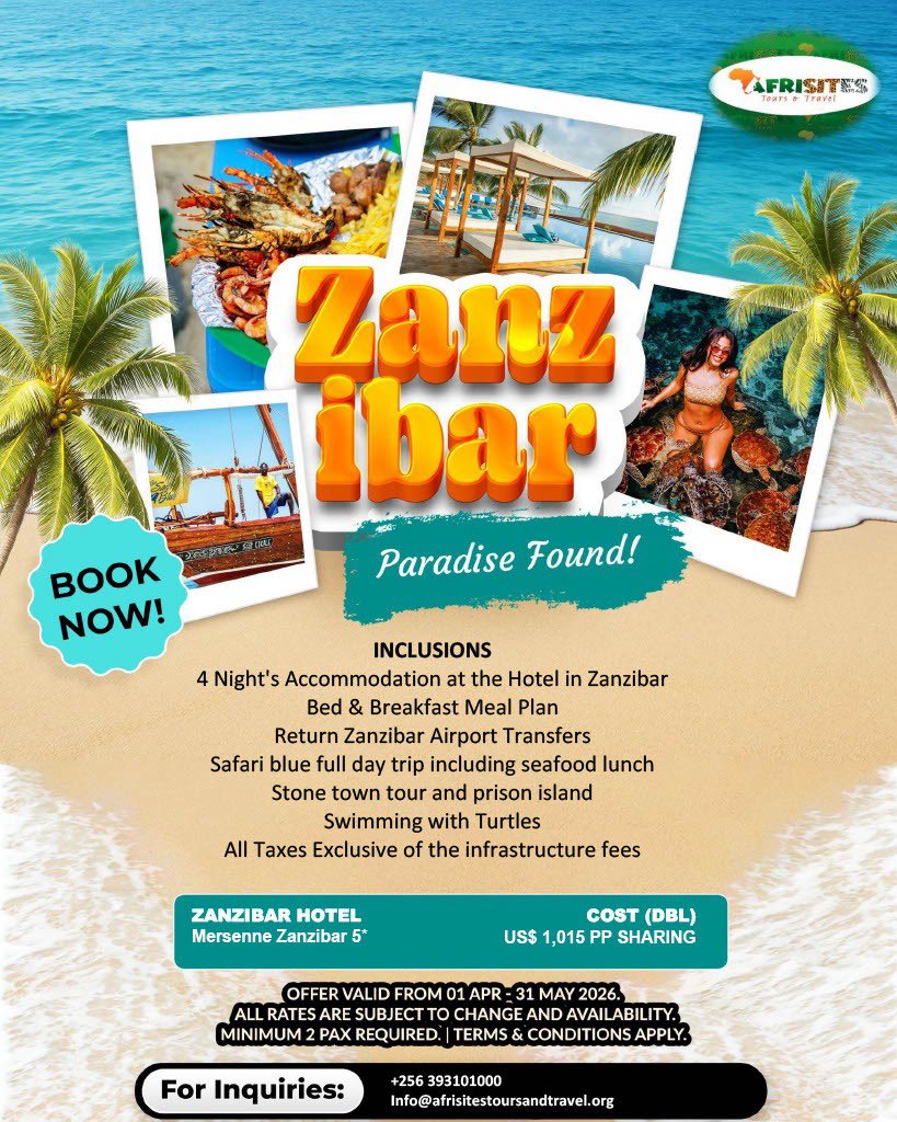 afrisitestours's tweet photo. Escape to the spice island. From the historic charm of Stone Town to the turquoise waters of the Indian Ocean, Zanzibar is calling

Experience 4 nights of luxury at the Mersenne Zanzibar 5*,complete with swimming with turtles, a Safari Blue excursion and that world-famous seafood https://t.co/GP1bcKro44
