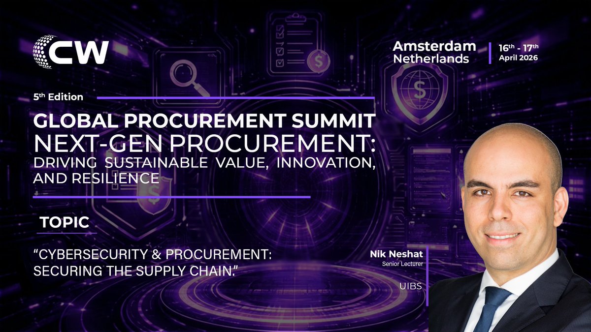 cw_europe's tweet photo. We are delighted to introduce Nik Neshat, Senior Lecturer at UIBS as speaker for the 5th Edition of our upcoming Global Procurement Summit scheduled for 16th – 17th April 2026 in Amsterdam, The Netherlands.
#GlobalProcurementSummit #DigitalProcurement #ProcurementTech #CW https://t.co/PhBL7fnqGR