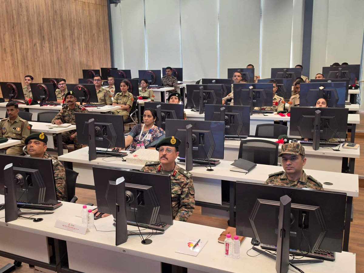 NCC_Dte_Gujarat's tweet photo. #NCCGUJARAT 

Future-proofing the Young Leaders ! 

50 NCC Cadets and Staff from NCC Dte Gujarat successfully completed an intensive 2-day AI Training Capsule conducted at the state-of-the-art AI Lab of Karnavati University. Understanding neural networks to exploring ethical AI, the young leaders were exposed to hands-on & practical utilisation of AI to bridge the gap between traditional functioning and cutting-edge technology. Maj Gen Bimal Monga, SM, VSM, ADG NCC Dte Gujarat thanked Mr Ritesh Hada, Founder President Karnavati University for facilitating the pioneering endeavour and urged the young leaders to embrace technology and be future-ready to contribute towards VIKSIT and SASHAKT BHARAT.
@DefencePRO_Guj 
@HQ_DG_NCC 
@PMOIndia 
@GovernorofGuj 
@CMOGuj 
@Bhupendrapbjp 
@drpradyumanvaja 
@TBChhangaBJP 
@Rivaba4BJP 
@karnavati_uni