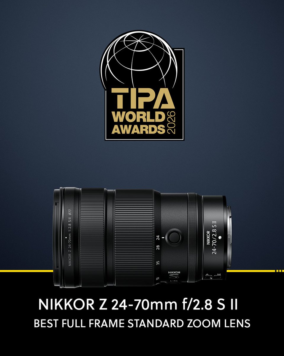 UKNikon's tweet photo. We did it again! Winners at @TIPAAwards across three categories:
🌟 Z5II — Best Advanced Full Frame Camera
🌟 ZR — Best Advanced Compact Cinema Camera
🌟 NIKKOR Z 24–70mm f/2.8 S II — Best Full Frame Standard Zoom Lens
#NikonZ5II #NikonZR #NIKKOR #keepinspiring https://t.co/U1RBngn96t