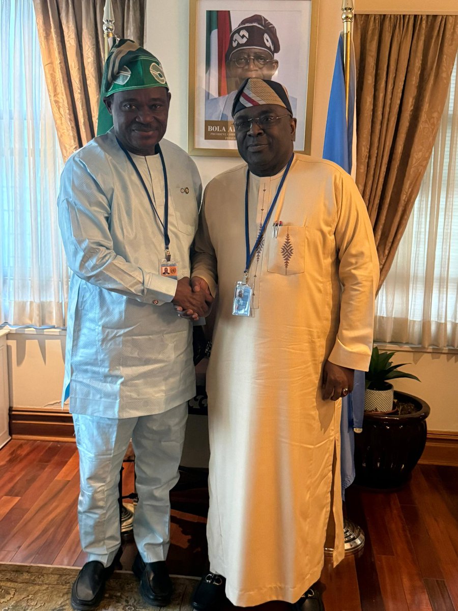 natpopcom's tweet photo. The NPC Chairman, Dr. Aminu Yusuf, on 15 April 2026, paid a courtesy visit to the newly appointed Nigeria's Permanent Representative to the United Nations, His Excellency, Senator Jimoh Ibrahim, at his office in New York, United States of America. https://t.co/B8Z9YMT2Bp