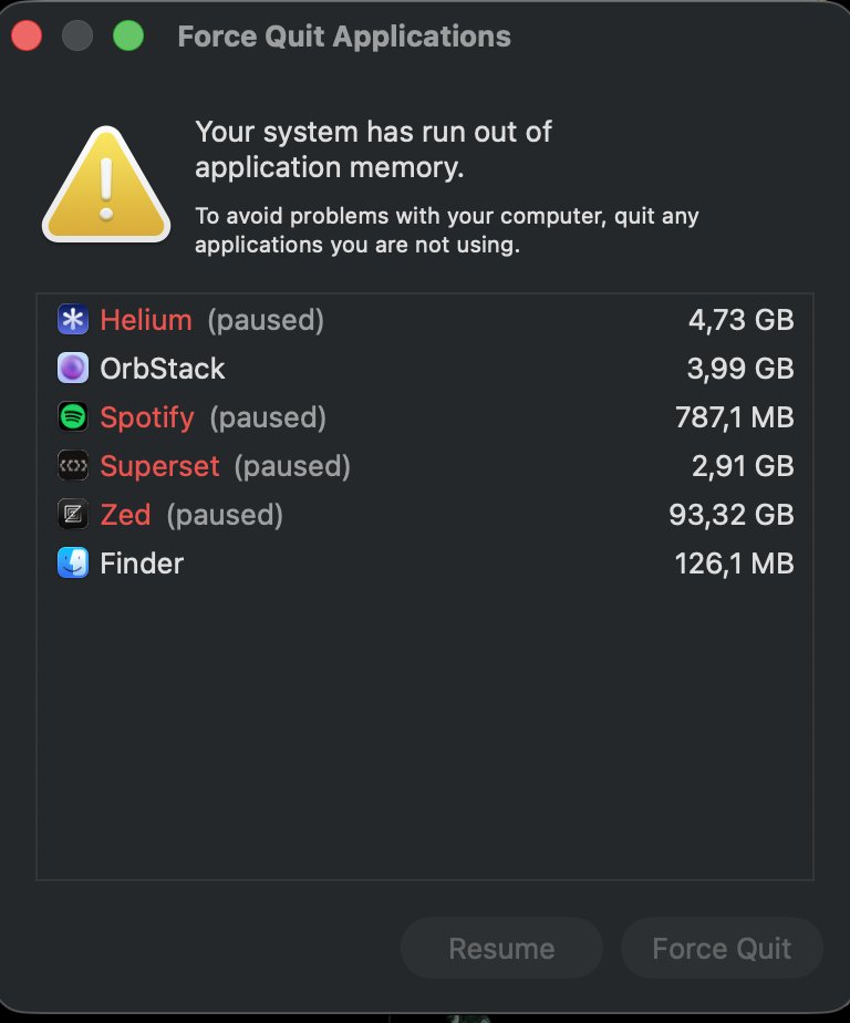 Hey <a href="/zeddotdev/">Zed</a>, I would love to use Zed IDE but has really big memory leak issue.
Can you fix it?