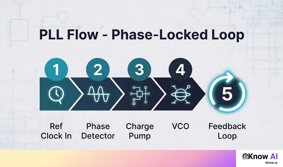 eknowai's tweet photo. PLL keeps CPU/GPU clock perfectly synced.

Simple 5-step flow:
1. Ref clock in
2. Phase detect
3. Charge pump
4. VCO generates freq
5. Feedback locks

Visual course: https://t.co/wIVeteRrf5

Which part confuses you? Reply 👇

#LearnFaster  #Electronics #TechExplained https://t.co/gCpkWOQK2c