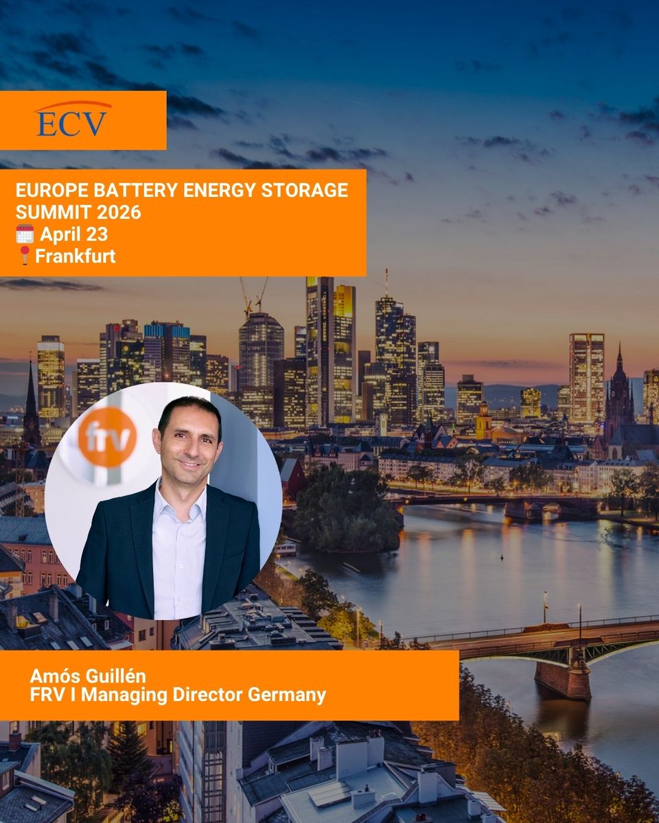 FotowatioRV's tweet image. 🔋 FRV joins the Europe Battery Energy Storage Summit 2026 (22–23 Apr)
On 23 Apr, Amós Guillén Duarte will speak on the future of Europe’s battery storage ecosystem—policy, collaboration &amp;amp; system value
🔗 ecv-events.com/EuropeBatteryE…
#FRV