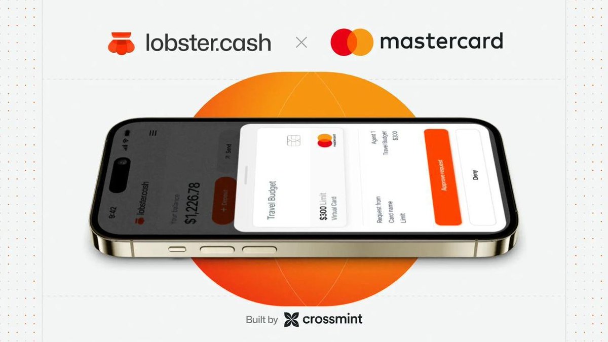 ImCryptOpus's tweet image. 👀 NEW: MASTERCARD PARTNERS WITH LOBSTERCASH TO ENABLE #AI #AGENT PAYMENTS

Mastercard teams up with Lobstercash and Crossmint to let users authorize #AI agents to transact securely using existing cards, marking a #major step toward #autonomous payments. #crypto