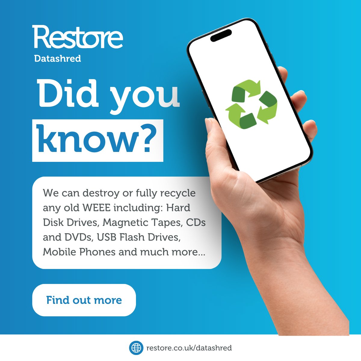 datashreduk's tweet photo. ♻️ Effortless, compliant IT #recycling 🔐 Don’t let end‑of‑life IT equipment become a #security risk or an #environmental burden. With us your IT assets are handled #securely, &amp; #sustainably. Trust us to protect your #data &amp; the planet. 🌍

🔗 https://t.co/G3nJrltVzw https://t.co/zyFjSdYYvr