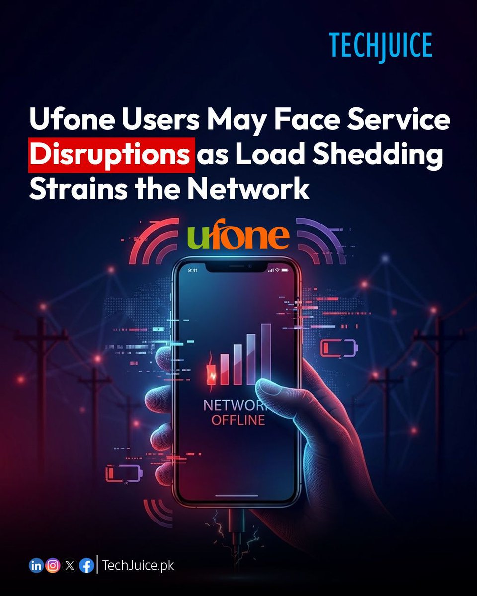 TechJuicePk's tweet image. Ufone users may face disruptions amid load shedding.
Ufone customers across Pakistan may experience service interruptions as ongoing electricity load shedding puts increasing strain on telecom networks. 

#techjuice #ufone #telecom #pakistan #network