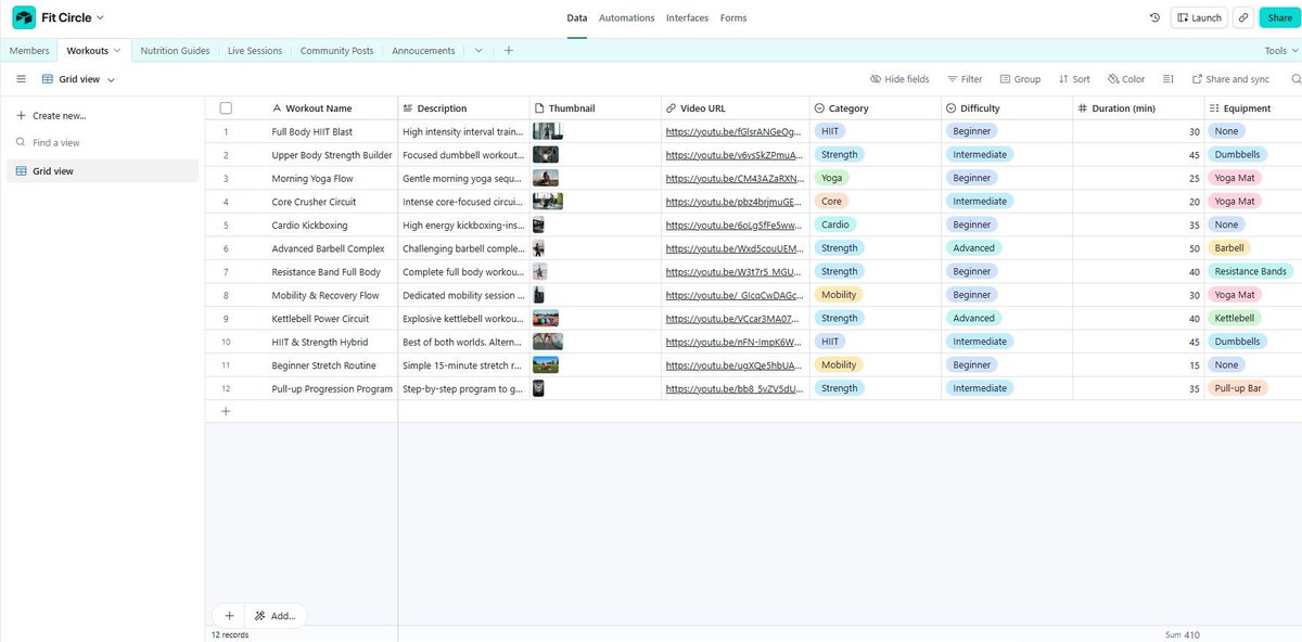 ZapsAndFlow's tweet photo. FitCircle update:

Airtable is done. 6 tables linked with rollups, formulas, and lookups for tier filtering.

Moving to Softr next, user groups and page rules, so each tier lands on the right dashboard.

The fun part begins. https://t.co/OqIILTLOtB