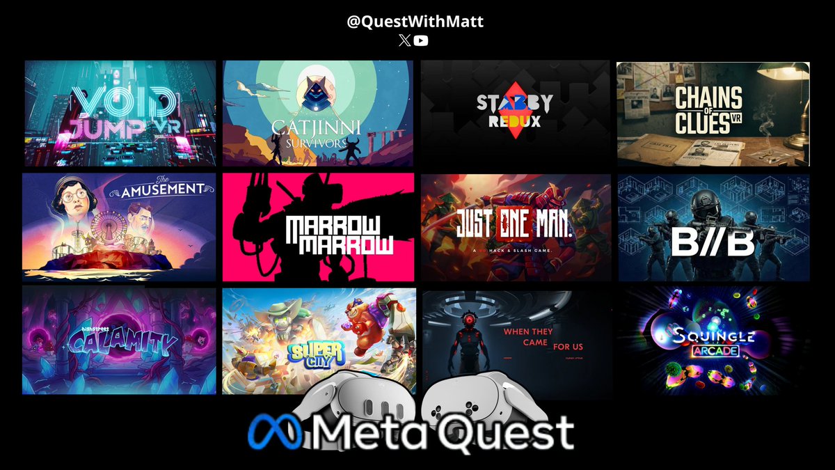 QuestWithMatt's tweet image. 🗓 Here are the releases for week 16 on Quest3.
Another good week on the new releases front, with games of all kinds, from 🧩Puzzle games to 🔫FPS and 🔍investigation games.
🥽
#Quest3 #VR 

@StabbyVR @ARTEfr  @MonsterMoon_io @SquingleGame