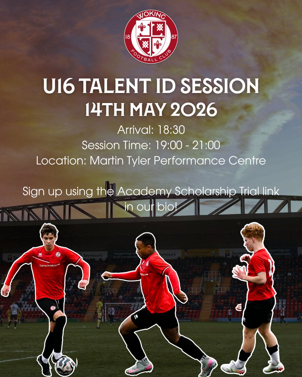 Full Time Programme Talent ID Session 

📅 14th May 2026 
🕑 18:30 arrival 
📍The Martin Tyler Performance Centre, GU22 9BW
🔗 wokingcitc.org/trials-2

♦️
