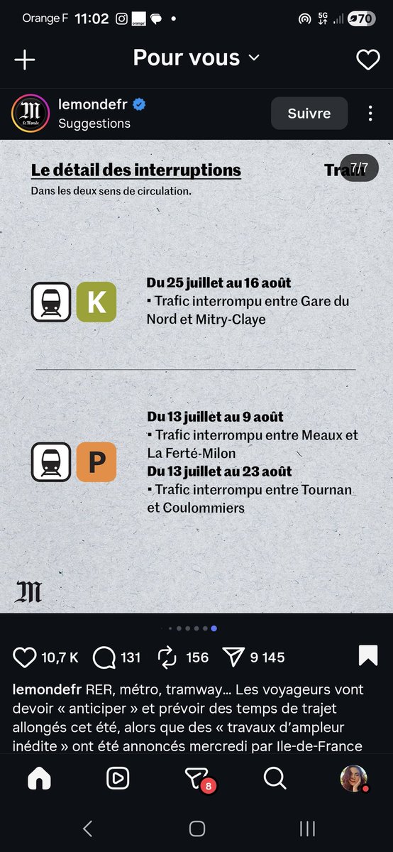 rezistenc's tweet photo. @LIGNEP_SNCF bonjour, comment va t on faire pour ceux qui font paris est - coulommiers ? 🫠 https://t.co/YztDqsU1cZ