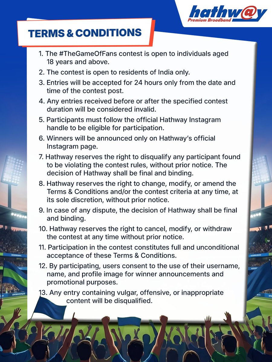 HathwayBrdband's tweet image. This cricket season, the game goes beyond boundaries.

Join our weekly challenge-test your instincts, predict key moments &amp;amp; win exciting vouchers.

Stay connected. Catch every moment. Call it right.

#TheGameOfFans #ContestAlert #CricketFever #T20Cricket #ipl