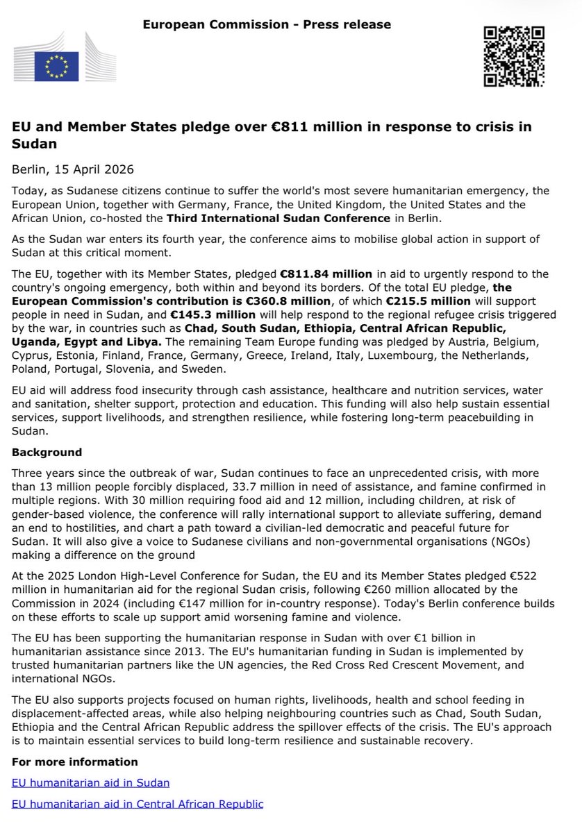 AlxSell's tweet image. Neuer Tag, neue Umverteilung: Bei der Sudan-Konferenz in Berlin sagt die EU über 811 Millionen Euro für den Sudan und seine Nachbarländer zu. Unter anderem ist von "Bargeldhilfen" die Rede. Allein aus Deutschland kommen 232 Millionen Euro. Aber für die Krankenkassen ist leider
