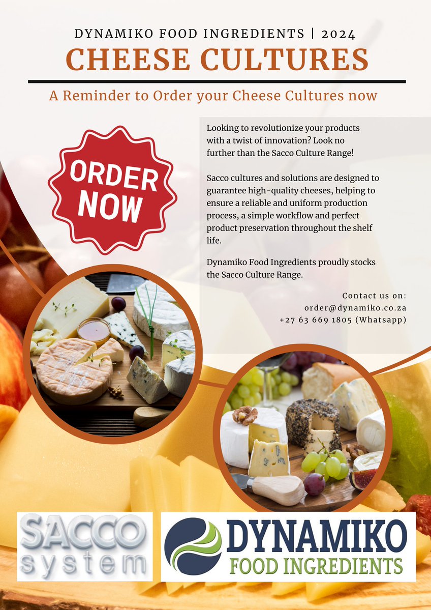 DynamikoFoodIng's tweet image. 🥛🧀 Elevate your dairy game with our premium starter cultures! From creamy yoghurt to tangy cheese, our cultures are the secret ingredient you need.

For enquiries email orders@dynamiko.co.za or WhatsApp 063 669 1805  

#StarterCultures #DairyDelights #ProbioticsForDays