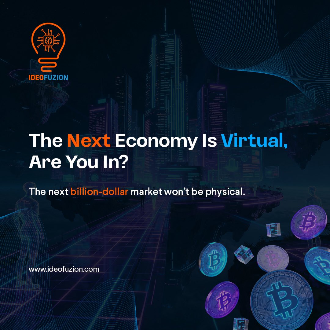 Ideofuzion's tweet photo. What if the next global economy doesn’t exist in the real world… but thrives in a digital one?🌐

We’re witnessing the rise of something unprecedented a virtual economy where value is created, owned, and exchanged entirely online.

Powered by #Blockchain, #NFTs, and immersive platforms, this new economy is not controlled by centralized systems. It’s built on transparency, ownership, and participation.

👨‍💼Users are no longer just consumers.

They are creators, investors, and stakeholders.

From virtual real estate and digital fashion to tokenized assets and decentralized marketplaces, the lines between physical and digital value are disappearing.

And this isn’t speculation.

Global virtual economies are projected to grow into multi-trillion dollar ecosystems in the
coming years, driven by Web3 adoption and immersive technologies.

The opportunity? Massive.

The shift? Already happening.

At @Ideofuzion, we architect digital economies, combining #Blockchain, #Metaverse, #AI,
and #XR to create scalable ecosystems where businesses don’t just exist… They thrive.

From #NFT marketplaces to fully immersive economic environments, we help brands move
from presence → participation → ownership.

Because the future of business isn’t just digital.

It’s decentralized. It’s immersive. It’s virtual.

Are you entering the economy… or watching it grow without you?

Verifiable. Tradable. Transformative. Move beyond the profile picture and build a dynamic
#NFT layer that actually does something. Let’s start the mint.

🌐 https://t.co/hxusxTqCa4
📩 info@ideofuzion.com
📞 +92 307 888 4336

@Ideofuzion | Empowering economies Beyond Reality

#Metaverse #Blockchain #UAEBlockchain #DigitalEconomy #Blockchain #NFTs #Web3
#VirtualWorlds #CryptoEconomy #Ideofuzion