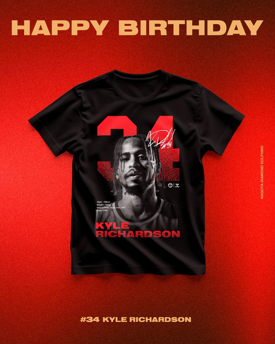 nagoyadolphins's tweet image. ／
カイル・リチャードソン選手
誕生日記念グッズ 販売
＼

#カイル・リチャードソン 選手の誕生日を記念して、下記商品を受注販売いたします🎉

・バースデーTシャツ
・バースデーBIG缶バッチ

このタイミングでしか購入できない商品となっておりますので、ぜひお買い求めください👀

＜受注期間＞