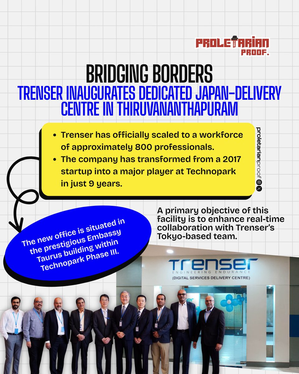thepropruf's tweet image. From Technopark to Tokyo🚀

Trenser powers global expansion with a new delivery hub in Kerala-fueling Japan growth &amp;amp; scaling beyond 800+ talent 🇯🇵🌍

#Technopark #KeralaIT #Trenser #JapanExpansion #GlobalDelivery