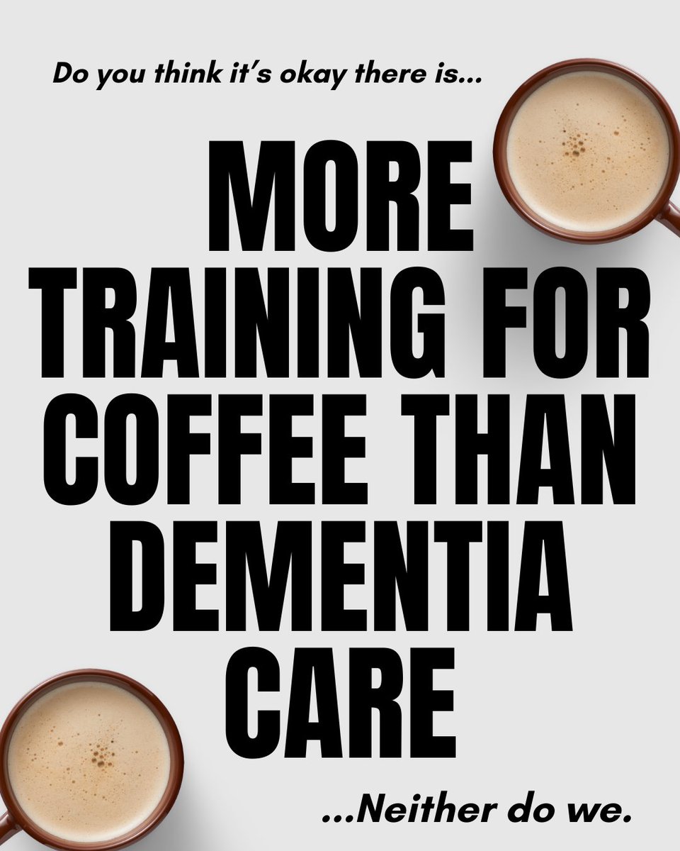 alzheimerssoc's tweet photo. If one hour isn’t enough to train someone to make your coffee… how can it be enough to support someone living with dementia?

We don’t expect a barista to master the art of a perfect cup in just sixty minutes.

But too often, that can be all care staff are given before supporting someone with complex, life-changing needs.

A new report we’ve commissioned – led by the experts at the Centre for Dementia Research at Leeds Beckett University and IFF Research - found only 55% of care staff in England have had dementia specific training, and for many, it’s just for one or two hours.

The people caring for our loved ones do incredible, skilled work every single day. The system should give them the training they need to do it well.

People living with dementia deserve better care.
Care staff deserve better support.
It’s time to do better.

Do you agree? We know that care staff do! 81% in England agreed they would like more dementia-specific training. Let us know what you think in the comments.
