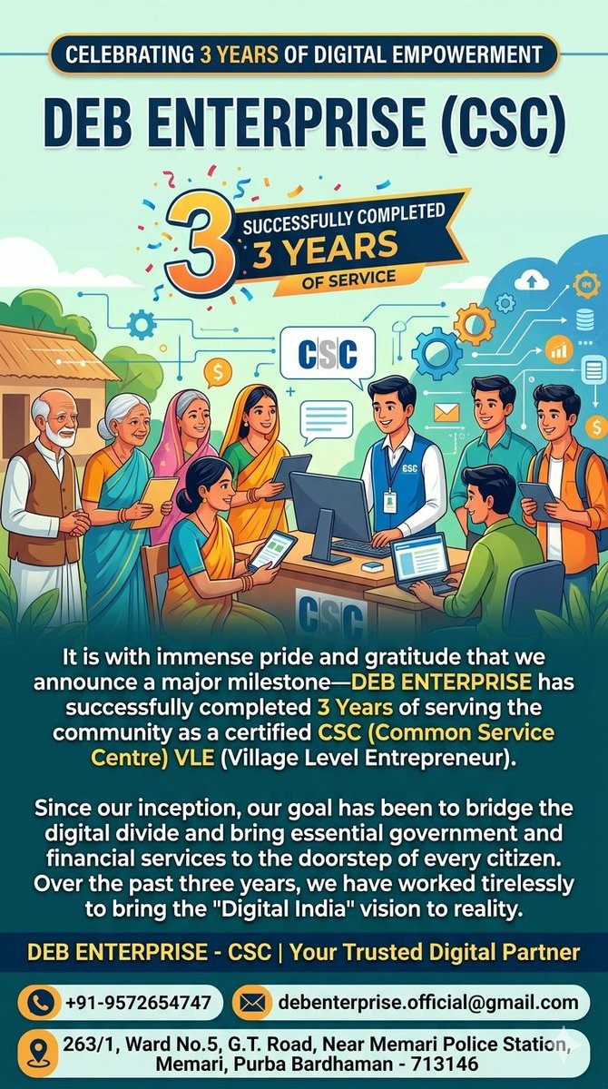 Debdas_Guha's tweet photo. #CSC #DigitalIndia #VLE #3YearsAnniversary #RuralEmpowerment #DebEnterprise #Memari #PurbaBardhaman #WestBengal #PMEGP #MSME https://t.co/u4oMP1yY2n