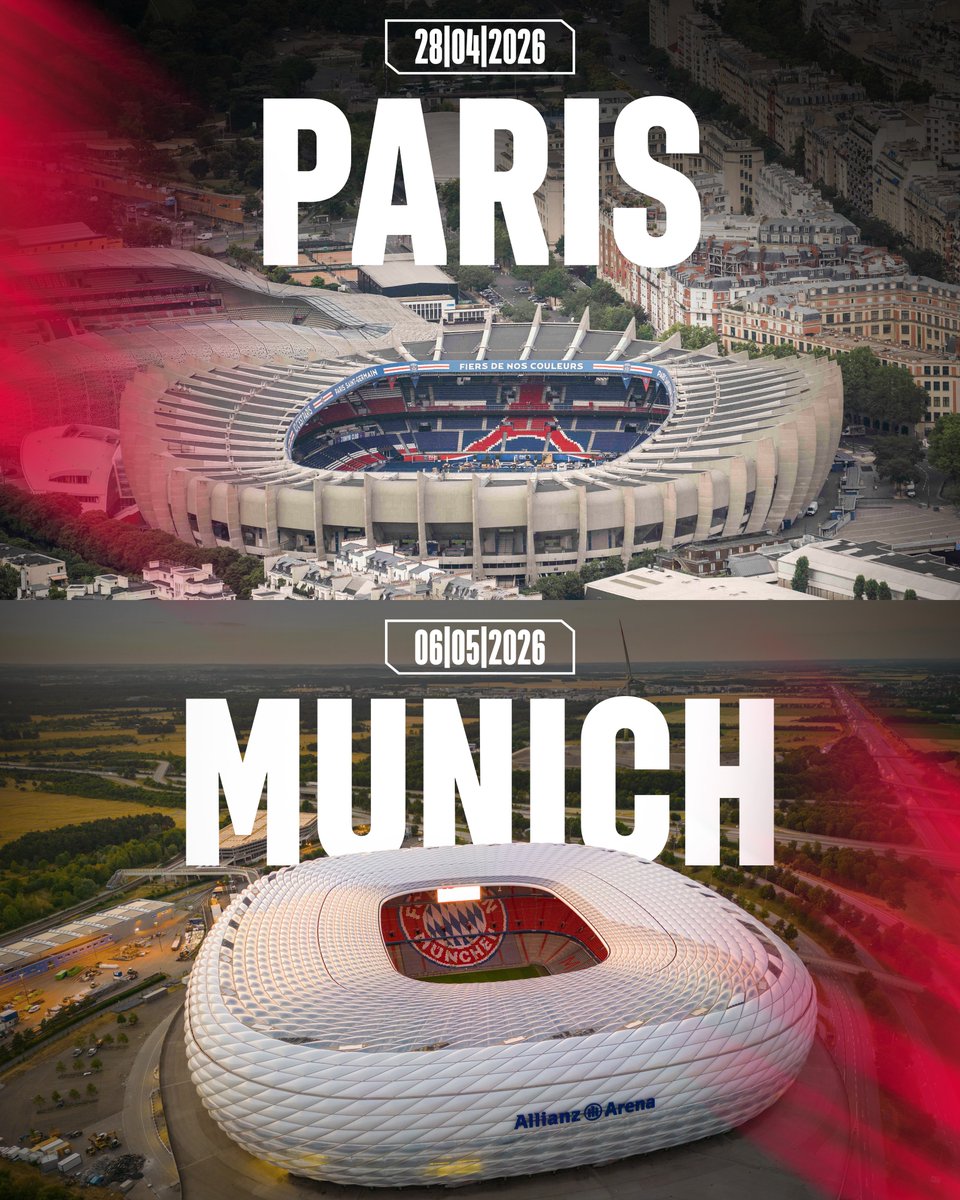𝑶𝒏 𝒕𝒐 𝒕𝒉𝒆 𝒔𝒆𝒎𝒊-𝒇𝒊𝒏𝒂𝒍𝒔! 🏆🔥

🇫🇷 28.04.2026
🇩🇪 06.05.2026

Alles zu den Terminen gegen <a href="/PSG_inside/">Paris Saint-Germain</a>: fcbayern.com/NvOgi