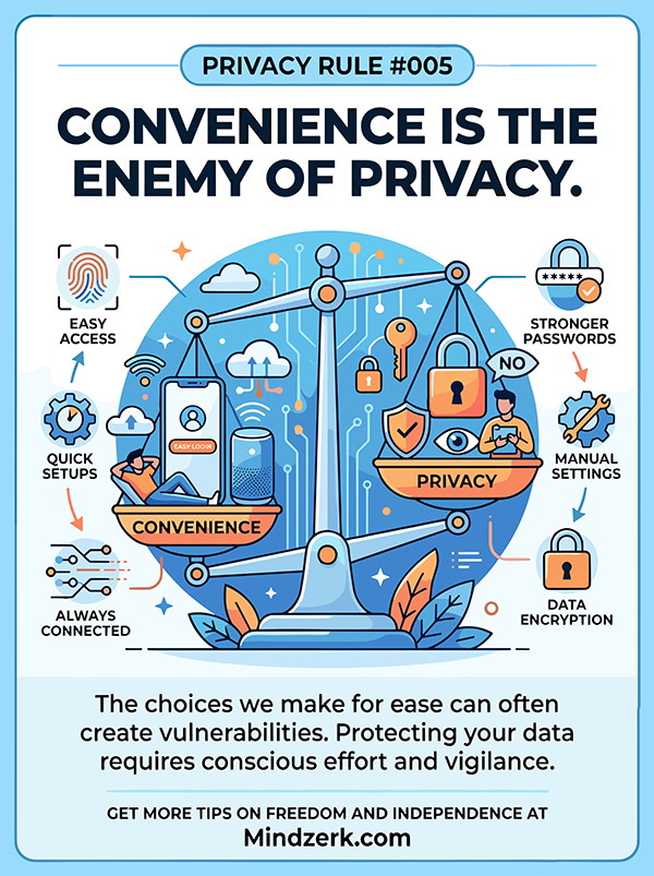 mindzerk's tweet image. Privacy doesn’t disappear all at once…

It gets traded away.

Convenience. Speed. Access.

Little decisions that add up.

The enemy of privacy isn’t one thing—it’s everything you ignore.

oracle.mindzerk.com/the-enemy-of-p…

#DigitalPrivacy #OpSec #CyberSecurity #Mindzerk #CovertWisdom