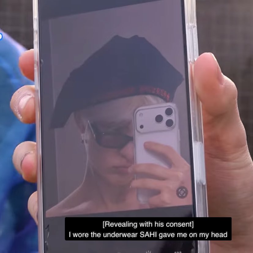 jihoon flexing his undies gifted by asahi and he even took a photo of him wearing it on his head 😭😭