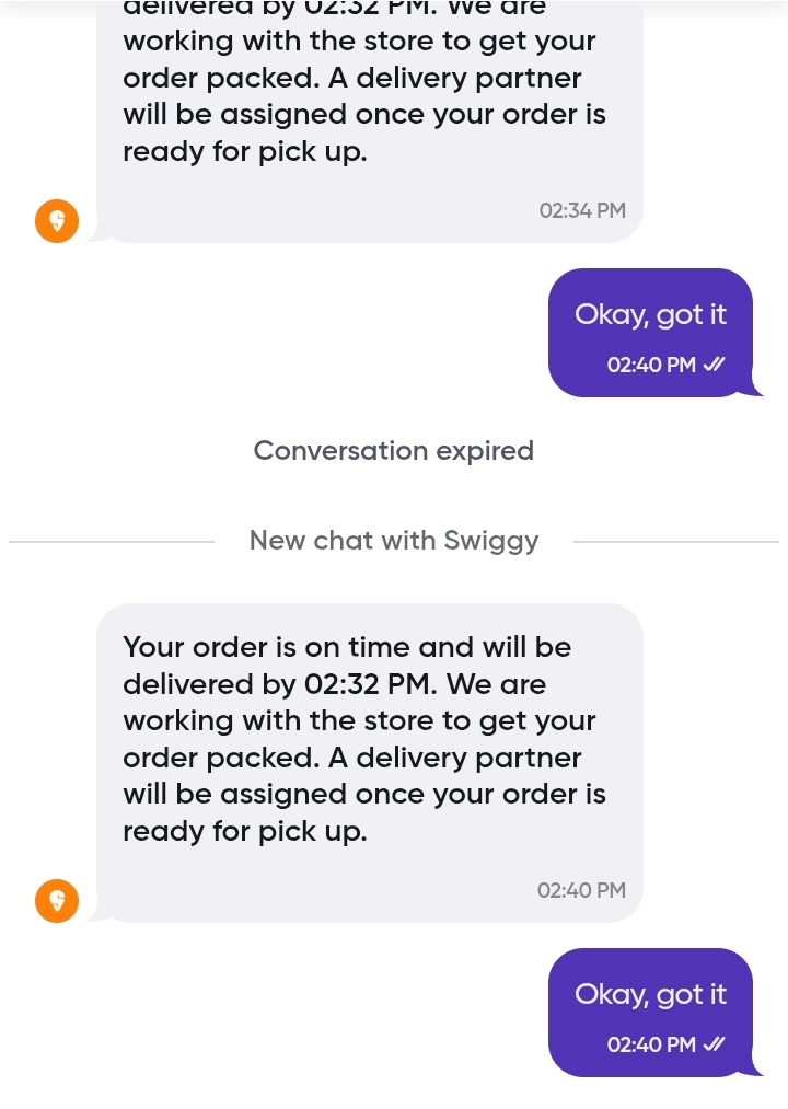 rajxaman's tweet photo. Gem of Swiggy @Swiggy the order status is not updating from past 20 min and when I want raise the query it's showing that it will be delivered by 2:32 in a message of 2:40 🫡🫡🫡 moreover no response from anyone @Swiggy @SwiggyCares https://t.co/bdVjcaDazK