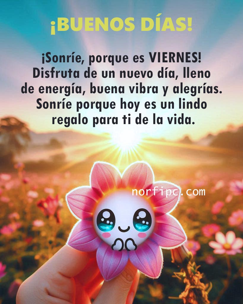 FrasesNorfiPC's tweet image. ¡Buenos días! 
¡Sonríe, porque es viernes! Disfruta de un nuevo día, lleno de energía, buena vibra y alegrías. Sonríe porque hoy es un lindo regalo para ti de la vida.
¡Feliz viernes! 
#buenosdias
#viernes
#felizviernes