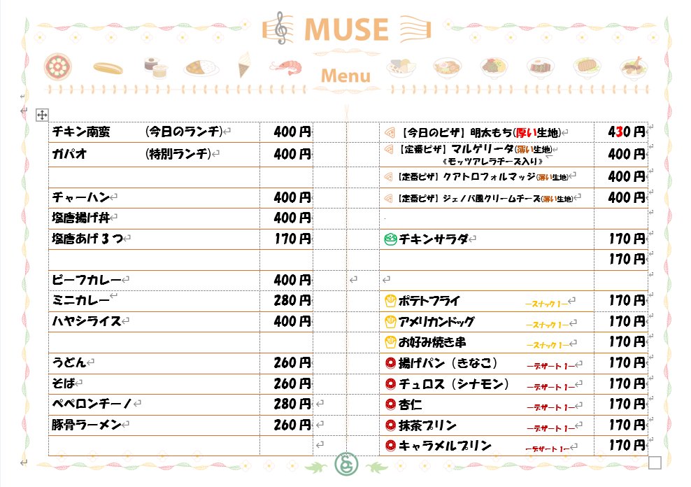 4月20日（月）メニューです。