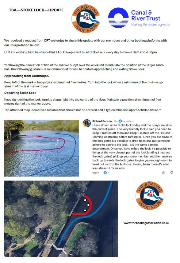 NABO_Official's tweet image. Any #boatsthattweet on the Trent will know situ at Stoke Lock . Working alongside Try the Trent &amp;amp; The Boating Association we have successfully lobbied @CanalRiverTrust &amp;amp;  the lock will be manned until the gravel bar is removed.  Check notices for opening times. #boating