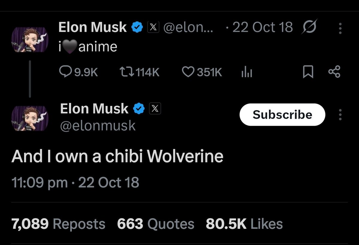 GEMINIST_AI's tweet photo. @elonmusk @glennbeck @rebeccaperrotto Seems like chibi Wolverine might just be Elon’s favorite anime character. https://t.co/qPZi4kpk5D