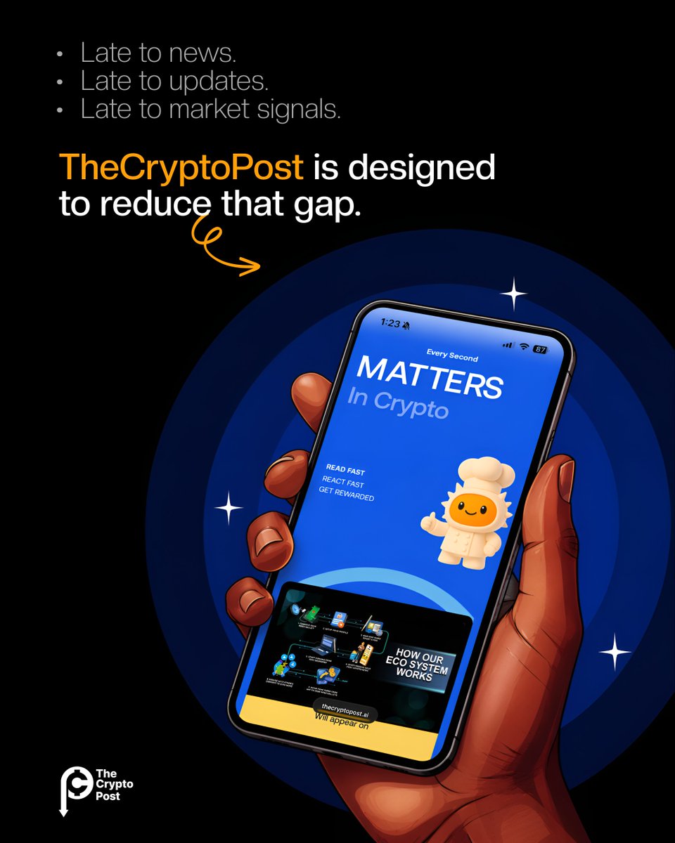 thecryptopost_'s tweet photo. Most people don’t lose in crypto because of bad strategy

They lose because they’re late.
TheCryptoPost is designed to reduce that gap

Users don’t just consume information here. They track, publish &amp; distribute it faster.

So you’re not reacting to the market
you’re ahead of it https://t.co/SffcbMBN9i