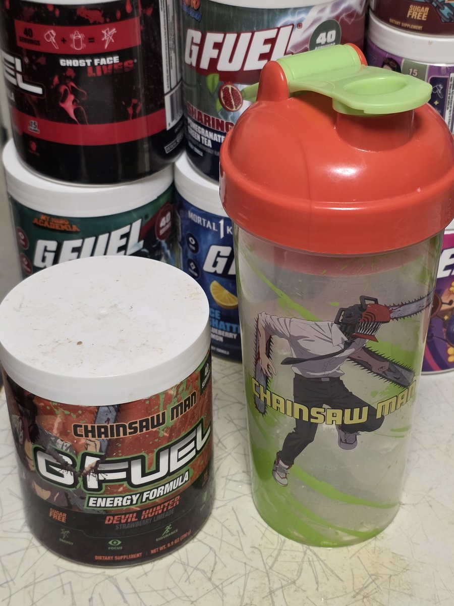 WaywardToadSage's tweet photo. I honestly don't know if I went to sleep last night. Let's see how long some #DevilHunter @GFuelEnergy can keep my engine revved up. #ChainsawMan #GFUEL https://t.co/cuLF8XCbqT