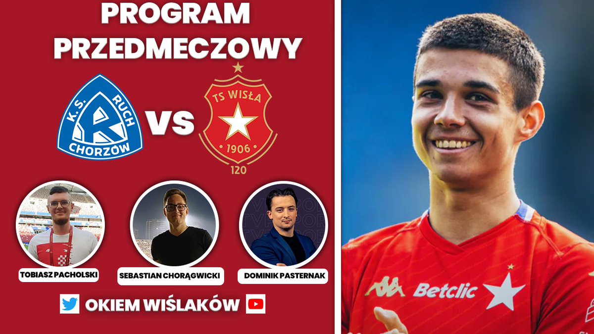OkiemWislakow's tweet photo. 🚨12:00 STUDIO przed #RCHWIS‼️
➖Sytuacja kadrowa Wisły 
➖ok. 50 tysięcy kibiców
➖Rozmowa z @Do_Pasternak na temat Ruchu
i wiele więcej

Zapraszają @Tobitsw1906 &amp; @Sebawkn. Link w komentarzu🔽 https://t.co/TBU0hovf37
