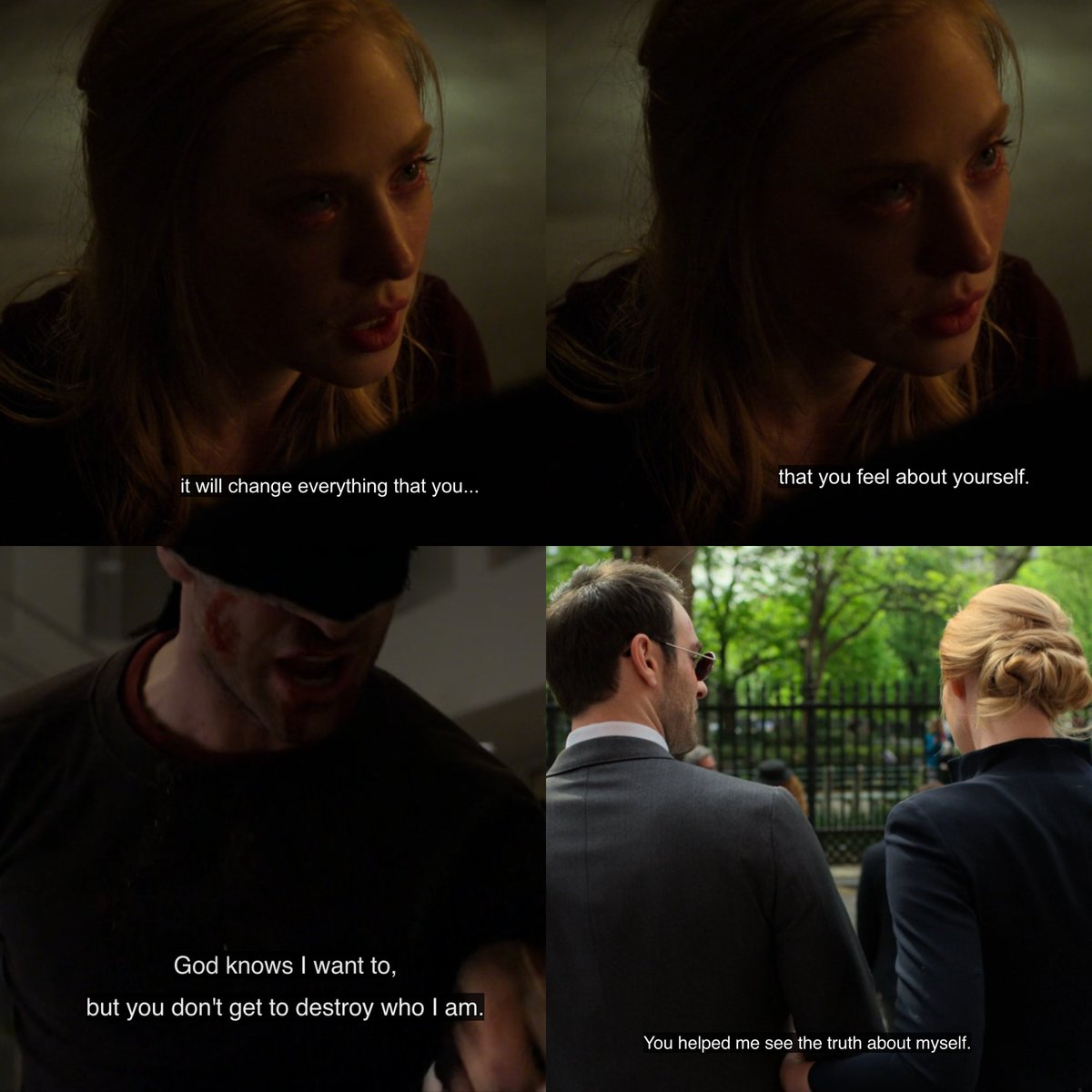 Amazed by the argument that a man with a history of  emotional and mental instability would keep it together on the edge of a rooftop with the man who'd just murdered his dearest friend. Anyway, Matt did have Karen's words in his head when he stopped himself from killing Fisk.