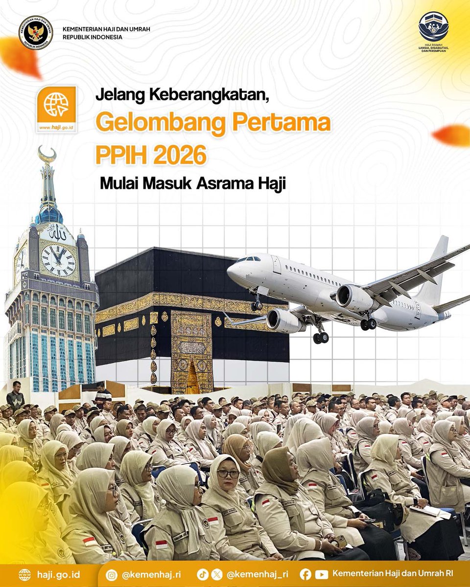 kemenhaj_ri's tweet photo. 𝐏𝐏𝐈𝐇 𝐀𝐫𝐚𝐛 𝐒𝐚𝐮𝐝𝐢 𝟐𝟎𝟐𝟔 𝐌𝐮𝐥𝐚𝐢 𝐌𝐚𝐬𝐮𝐤 𝐀𝐬𝐫𝐚𝐦𝐚 𝐇𝐚𝐣𝐢
Assalamu’alaikum #SobatHaji
Gelombang pertama PPIH Arab Saudi 2026 mulai memasuki Asrama Haji Jakarta sebagai awal operasional haji tahun ini. Semoga penyelenggaraan haji lancar.
#Kemenhaj #PPIH https://t.co/heFfopjhYo
