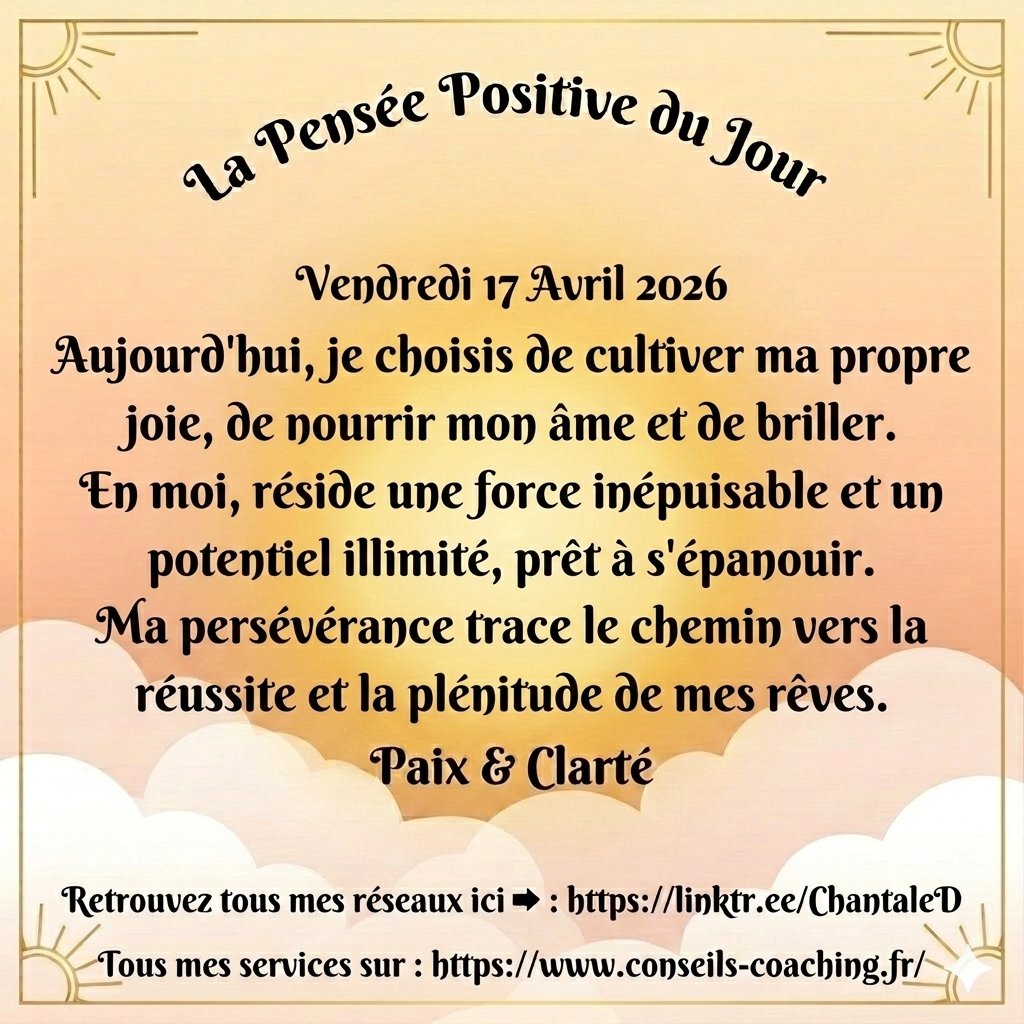 Cultivez votre propre joie ! ✨💎
À l’approche du week-end, ne laissez personne éteindre votre lumière. Votre persévérance est la clé. Brillez ! 🌟
🔮 Besoin d'une guidance ? 📞 RDV : 06 09 88 97 01 🔗 Liens : linktr.ee/ChantaleD
#Voyance #ChantaleMedium #Guidance #Avril2026