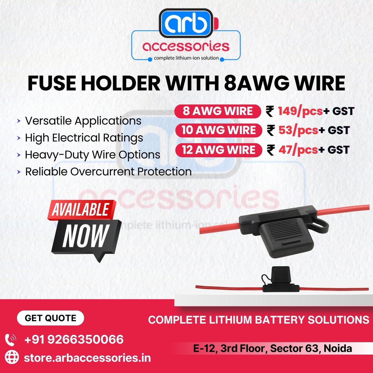 arb_ltd's tweet image. 🔌 Fuse Holders – Safe &amp;amp; Reliable Circuit Protection

🔹 Fuse Holder with Fuse – 32V / 50A (Small)

🔹 Fuse Holder with Wire

🛒 Available at ARB Accessories
🌐 store.arbaccessories.in/category/fuse

#ARBAccessories #FuseHolder #ElectricalSafety #BatteryProtection #EVBattery 🔌⚡🔋