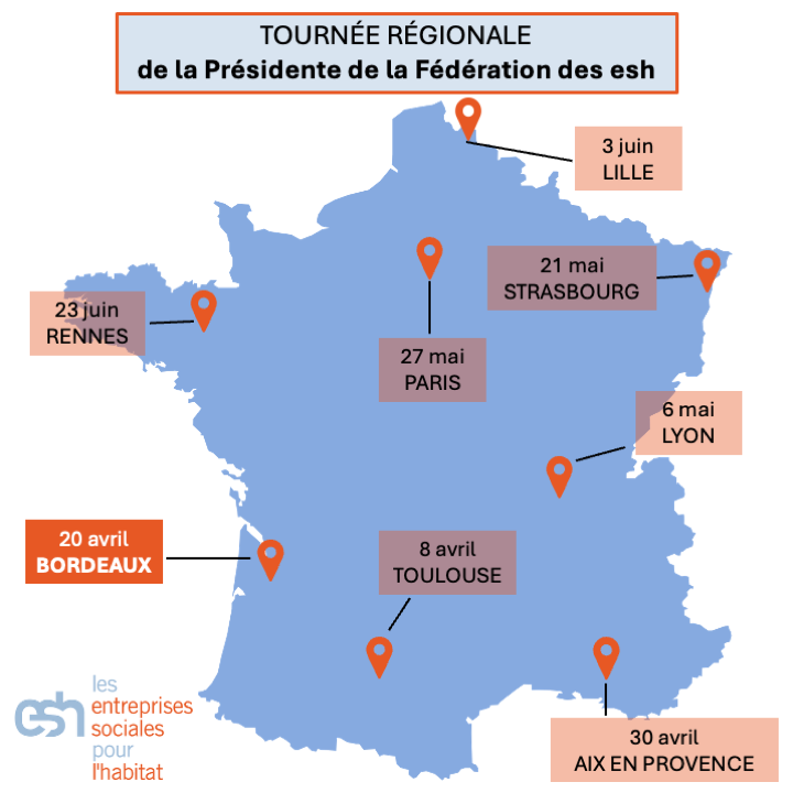 FederationESH's tweet photo. RAPPEL 📆 Prochaine étape de la tournée de la Présidente à #Bordeaux le 20 avril

Au programme, échanges avec les esh du #territoire pour partager un état des lieux du #LogementSocial et valoriser les initiatives locales. https://t.co/Cwp9FU8S1E