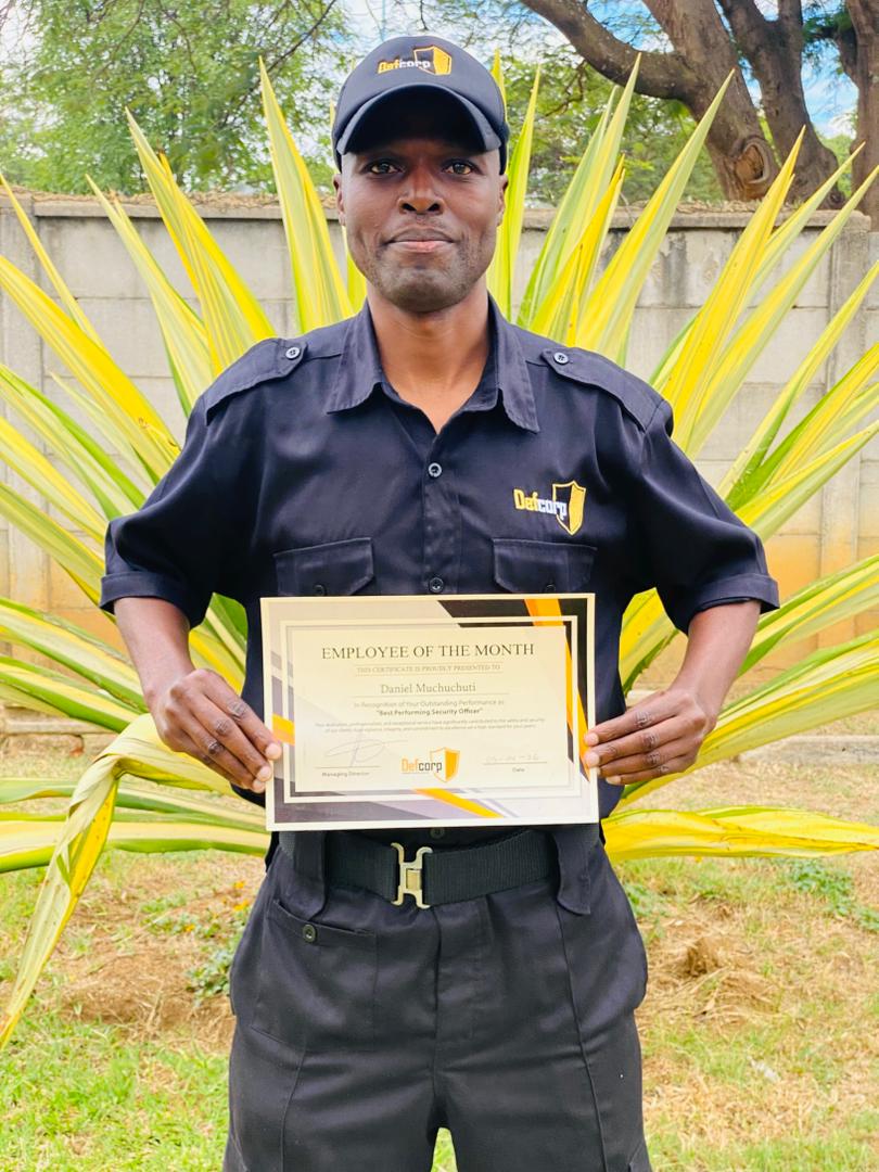 DefcorpBulawayo's tweet photo. “Defcorp proudly recognizes Daniel Muchuchuti as Guard of the Month for outstanding dedication, professionalism, and commitment to duty. Your service sets the standard for excellence.” https://t.co/TFXpdu6vcM